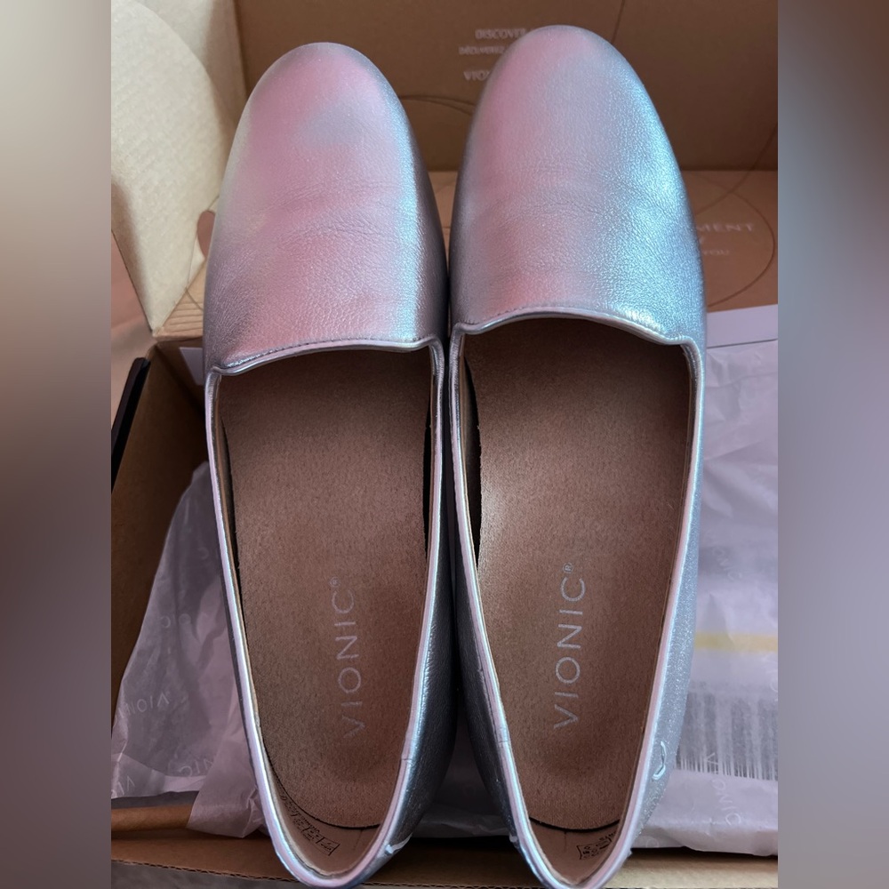 Vionic Silver Slip-On Flats with Metallic Finish